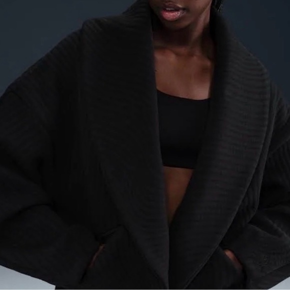 Nike Sweaters - Nike Black Ribbed Wrap Jacket Shawl Collar Cozy Cardigan Women Size L